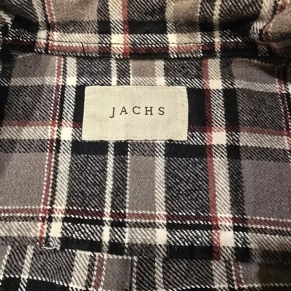 Jachs Mens Large Grey & Black Plaid Cotton Button-Up Long Sleeve Shirt Flannel. - Picture 8 of 13